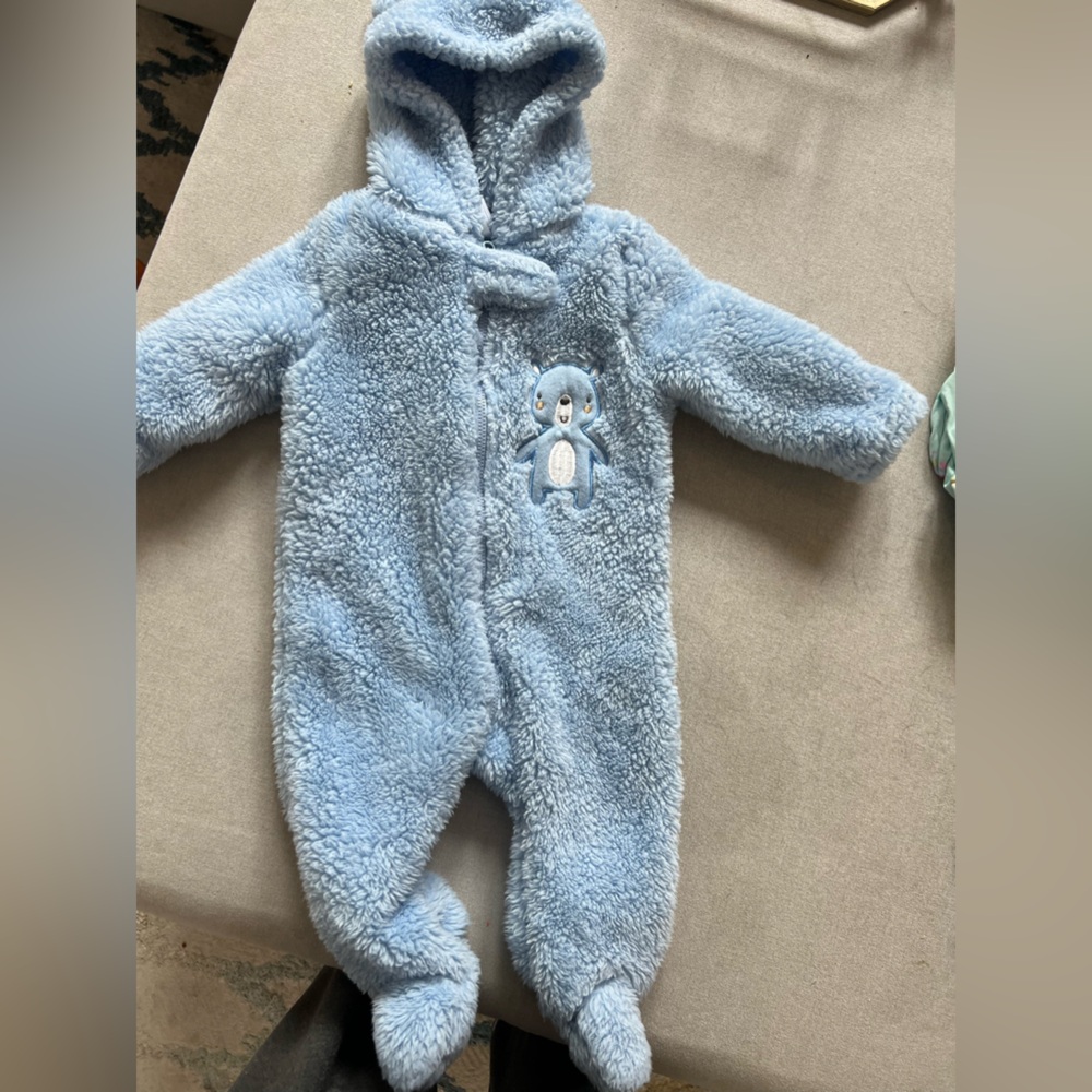 0-3 month winter suit, blue, super soft and cozy for cold weather
